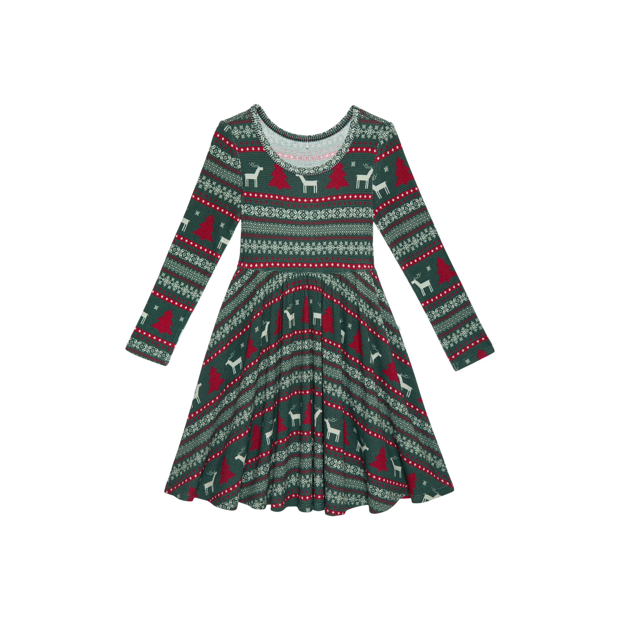 Posh Peanut Long Sleeve Twirl Dress in Holiday Fair Isle