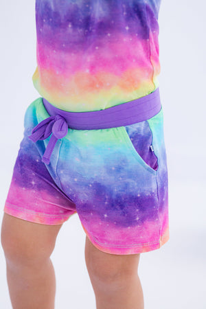 Shop Birdie Bean Thea Rainbow Print 2-piece Short Sleeve Kids Pajamas with Shorts at Purple Owl Boutique