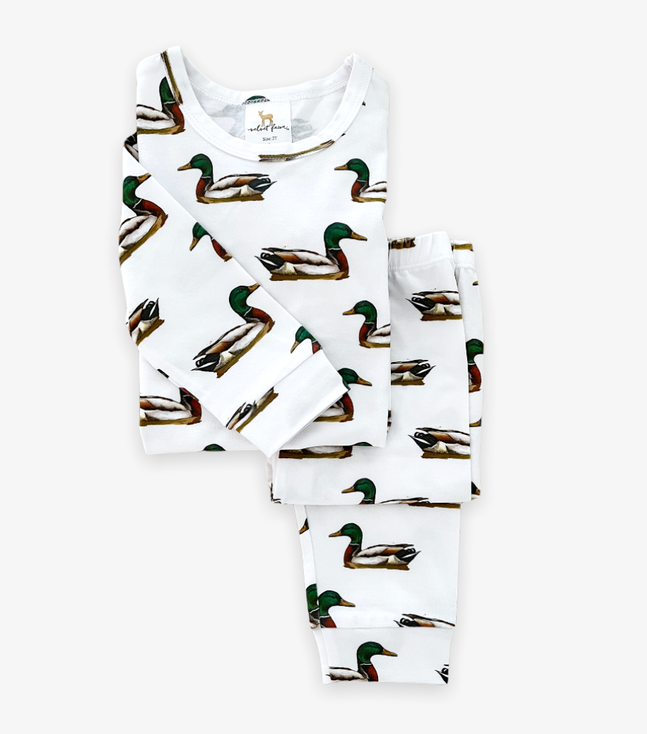 Velvet Fawn Ducks in A Row Two Piece Pajama Jammie Set Purple Owl