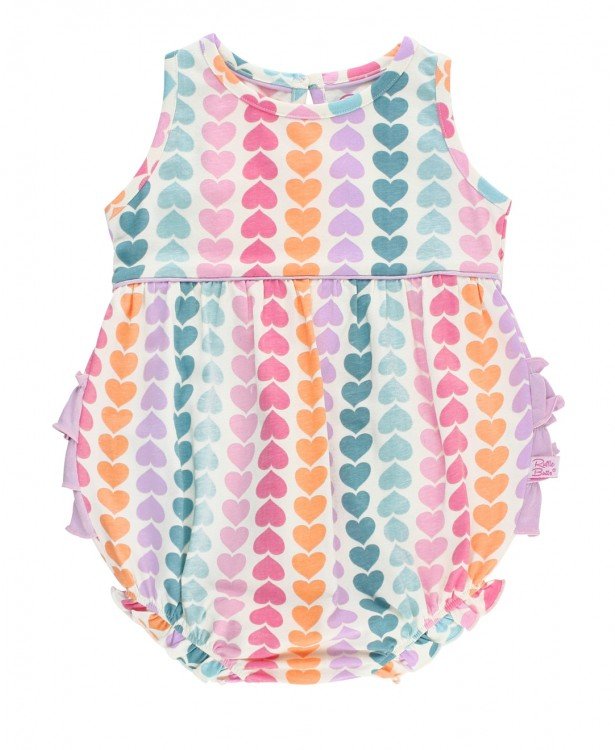 Rainbow Hearts Bubble Romper Purple Owl Boutique