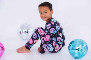 Shop Birdie Bean New Year's Eve Farrah Print 2-piece Long Sleeve Kids Pajamas with Pants at Purple Owl Boutique