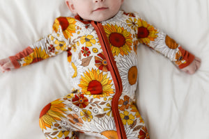 Shop Posh Peanut Convertible Baby Romper Zippered One Piece in Goldie at Purple Owl Boutique