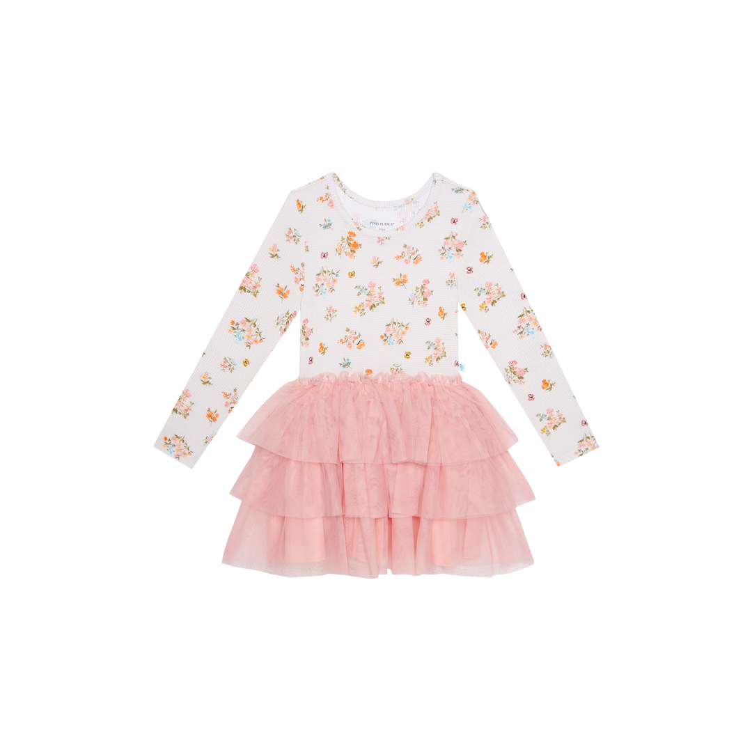 Posh Peanut Long Sleeve Girls Tulle Dress in Clemence