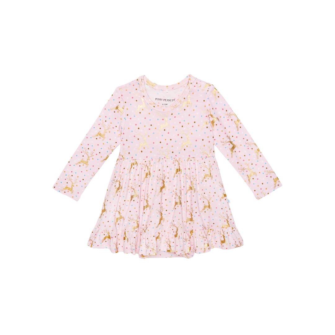 Posh Peanut Long Sleeve Girls Ruffled Bodysuit Dress in Ryleigh