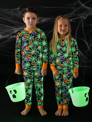 Shop Birdie Bean Halloween Gomez Spider Glow-in-the-Dark Kids Pajamas at Purple Owl Boutique