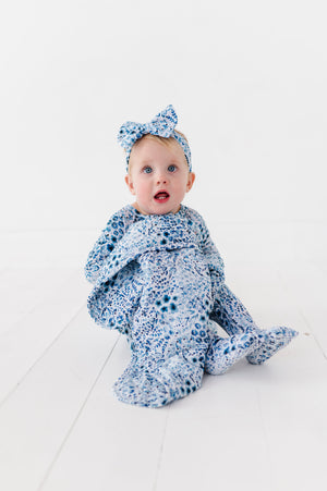 Shop The Sleepy Sloth Royal Gardens Blue Floral Ribbed Print Zip Jammies Convertible Romper at Purple Owl Boutique