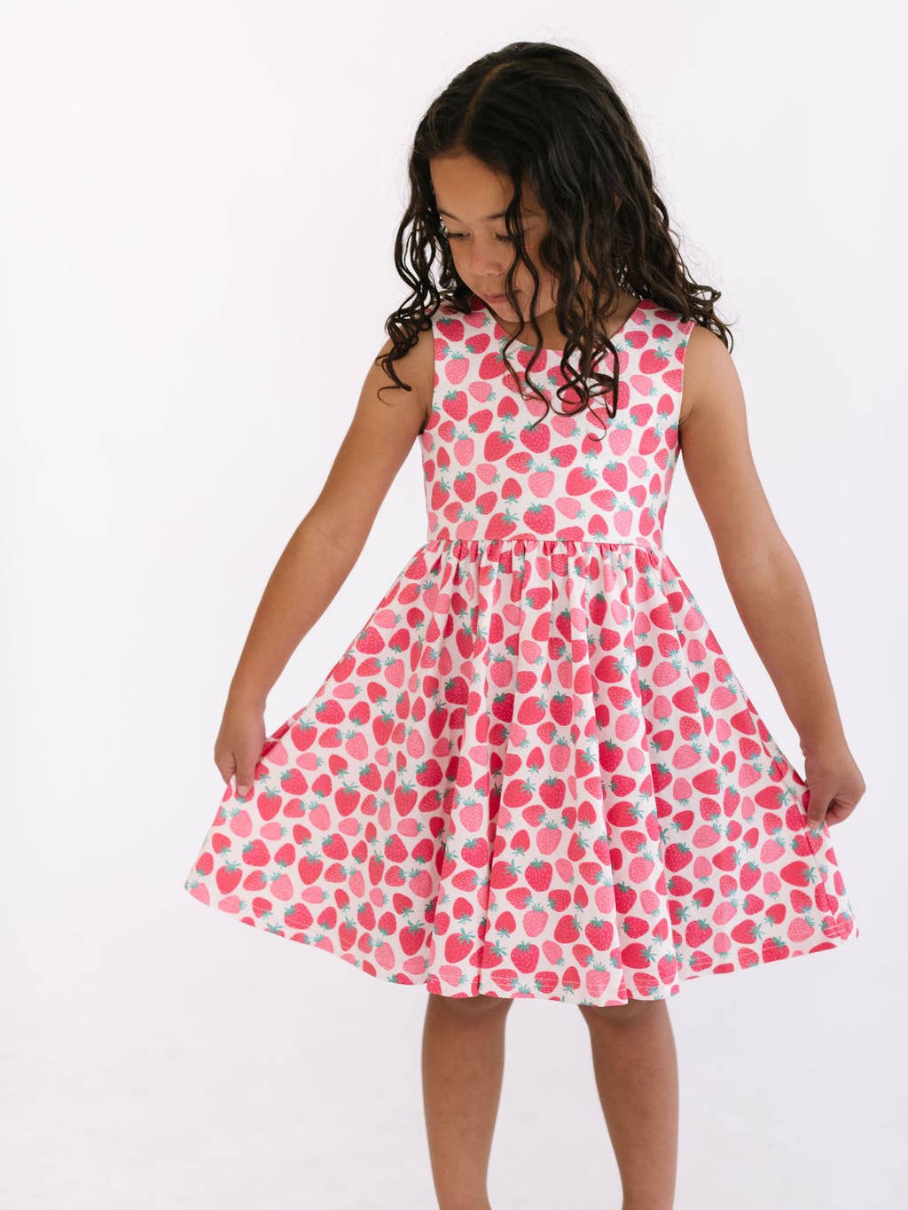 Ollie Jay Girls Tank Dress in Berry Cute Strawberries | Purple Owl Boutique